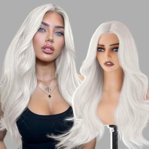 White Synthetic Lace Front Wig 13X4 Pre Plucked Pre Cut Wavy Wig Glueless Wig For Women