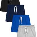 Resinta 4 Pack Baby Boys' Cotton Shorts Toddler Boy Soft Casual Pull-On Shorts Elastic Waist Kids Clothes for Summer (6-9 Months, Black,light Grey,royal Blue, Navy Blue)