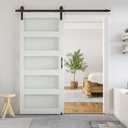 SmartStandard 36 x 80 in Glass Barn Door with 6.6FT Sliding Hardware Kit & Handle, Pre-Drilled Ready to Assemble, Waterproof PVC Coating, White, 5-Panel Glass