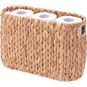 Wicker Toilet Paper Storage Holder with Built-in Handles, Toilet Paper Holder for up to 6 Mega Rolls, Water Hyacinth Toilet Paper Baskets Bathroom Accessories Organizer