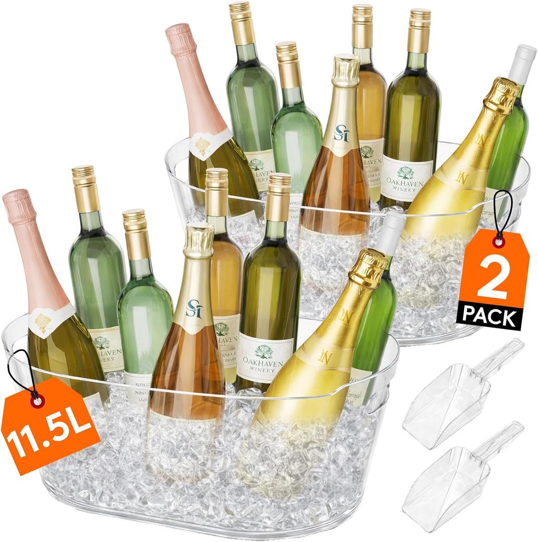 Lifewit 11.5L Ice Bucket for Parties 2 Pcs, Large Portable Drink Bucket for Cocktail Bar, Champagne Cooler for Beverage/Wine/Beer, Mimosa Bar Supplies Chiller Tub with Scoop 38 x18x20cm/15x7x8 inches