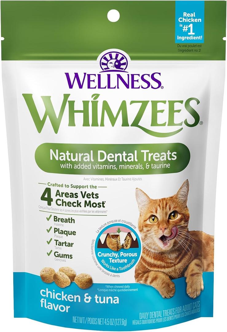Wellness WHIMZEES Cat Dental Treats, Freshens Breath, Chicken and Tuna Flavor, 4.5 oz Bag (EXP 05/17/28)