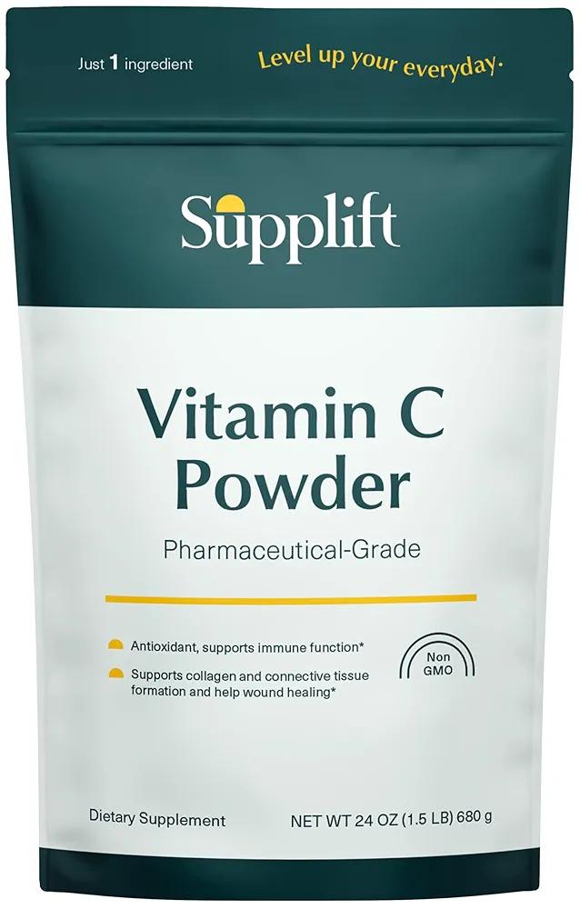 Supplift Pure Vitamin C Powder to Promote Daily Immune Support - Non-GMO L-Ascorbic Acid Powder to Support Healthier Looking Skin - 1.5Lb Bag Vitamin Powder, 680 Servings, Best By: 05/03/2024