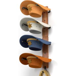 Cowboy Hat Rack for Wall, Cowboy Hat Holder for 4 with Hooks,Wooden Rustic Metal Hanger for Wall with Pine Board,Western Baseball Hat Rack Holder for Fedora, Sun Hats