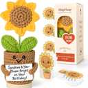 Funny Sunflower Birthday Gift  Handmade Crochet Plush with 30 Sassy Affirmation Cards  Unique Keepsake & Desk Decor for Women, Friends, Coworkers, Sisters or Classmates for Her or Him (Brown)
