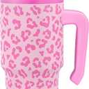 Leopard Print Kid 20oz Tumbler with Handle and Silicone Straw Lid, Insulated Stainless Steel Cup, Gift for Kids Girls, Gifts Idea for Birthday Christmas Back to School