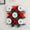 Weysat Tic Tac Toe Toilet Paper Holder Stand Bathroom Wall Decor Rustic Wooden Hanging Storage Freestanding Wall Mounted Shelves Decor for Toilet Tissue Farmhouse, Black Red