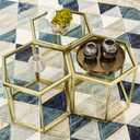 Gold Coffee Table Glass Modern Coffee Table, Hexagon Free Combination Glass Center Table Small End Tables with Metal Frame for Living Room Set of 3