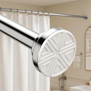 Silver Shower Curtain Rod 2665 Inch, Adjustable Spring Tension Curtain Rod No Drill, Stainless Steel Shower Rod Easy Install, Rustproof Tension Rod for Windows Bathroom Closet Kitchen Room Divider