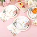 175 PCS Baptism Plates and Napkins Party Supplies - Baptism Decorations for Girls - God Bless Disposable Paper Plates First Communion Plate for Christening Baby Shower Party Decorations