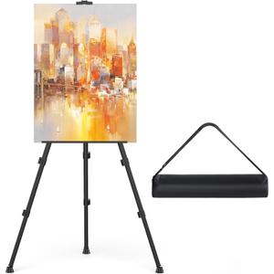 Art Painting Tripod Easel Stand - Portable Adjustable Display Artist Metal Easel with 1 Bag for Tabletop/Floor Painting, Height from 17 to 66 inches, Sturdy for Drawing, Displaying - Black