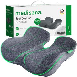 Medisana Seat Cushion, SC 200G Seat Cushions for Office Chairs, Car Seat, Wheelchair - Sciatica & Tailbone & Coccyx Pain Relief Pillow for Driver Sedentary PeopleSize:22.8 * 16.5 * 4.3 in-Grey (XX-Large)