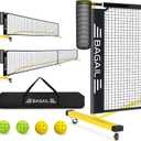 BAGAIL Portable Pickleball Net Set with Wheels, 22 FT Regulation Size & 11 FT Half Court Size 2-in-1 Pickle Ball Net with Ball Collector, Carry Bag, 4 Pickle Balls, Easy Setup for Outdoor Indoor