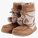 Fluffy Slippers for Women Cute Warm Indoor Bootie Slippers with Pompoms Non-slip House Home Boots, size L