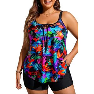 Daci Women Plus Size Tankini Swimsuit - 2 Piece Flowy Plus Size Bathing Suits and Shorts with Pockets 2025, 26W