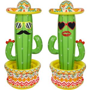 Triumpeek Inflatable Cactus Cooler, 55" Fiesta Cactus Ice Bucket Wearing Sombreros for Summer Swimming Pool Hawaiian Themed Party Supplies