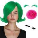 Green Wig for Women No Inside Outward St Patricks Day Green Flip Wig Emotion Side Part Bob Costume Wig for Party Halloween Cosplay