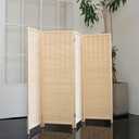 4 Panel Short Room Divider 3.9 ft Tall Double-Side Folding Privacy Screen, Natural Beige Bamboo Partition Wall for Home Office, Living Room & Corner Spaces