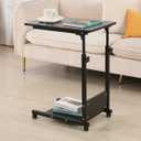 TigerDad Adjustable Height C Table Sofa Side Bedside Table with Wheels, Hospital Bed Table Rolling Tray with Storage, Mobile Computer Desk Laptop Table for Home Use, 22.1 in x 14.7 in x 35.4 in