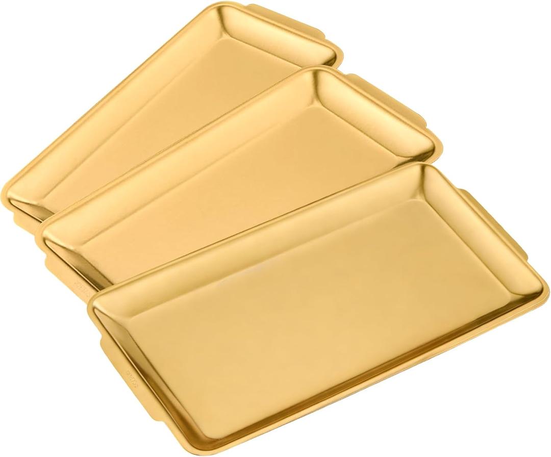 3 x 3-Piece Gold Serving Trays,304 Stainless Steel Heavy Duty Rectangular Platters,12.6 Inch Metal Food Server Set,Chip & Scratch Resistant,Rustproof Commercial Grade for Party, Wedding,Buffet,Christmas