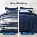 Bedsure Queen Comforter Set 7 Pieces, Blue Striped Bedding Set for All Seasons, Reversible, Cationic Dyeing Bed in a Bag with Comforter, Sheets, Pillowcases & Shams