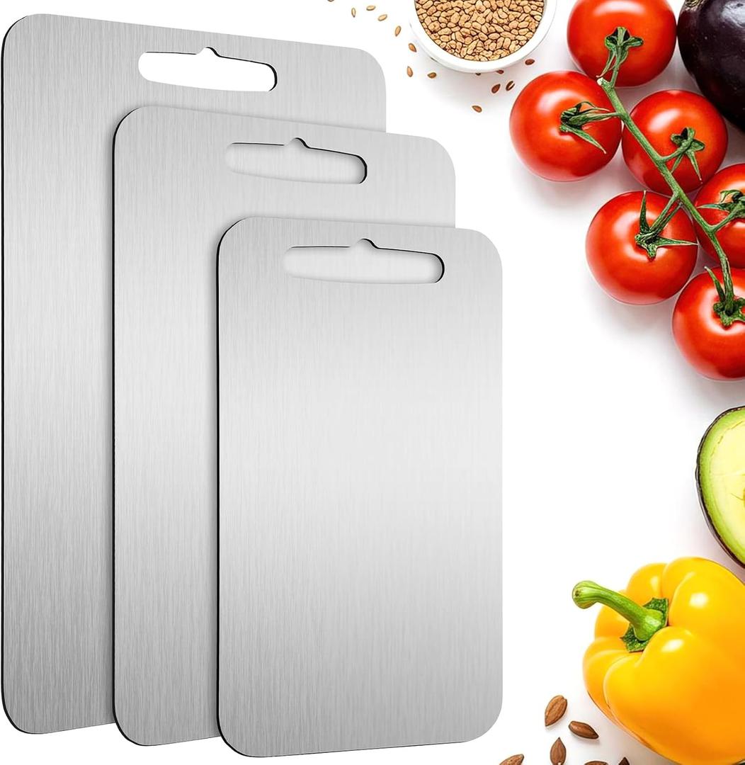 3-Piece Stainless Steel Cutting Board Set, Food Grade, Dishwasher Safe, Odor Resistant, for Meat, Fruit, Vegetable, Silver