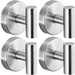 Suction Cup Hooks for Shower - Bathroom Reusable Hooks for Towels, Robes & Loofah - No-Drill Mounting on Kitchen,Walls,Metal,Glass,Mirrors,Tile & Smooth Non-Porous Surfaces (4, Brushed Nickel)