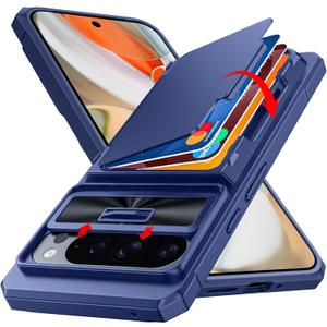CENMASO for Google Pixel 9 Pro XL Case with Card Holder (4 Cards) Sliding Camera Cover & KickstandRFID Blocking Military Drop Protection & TPU Edge Wallet Case for Pixel 9 Pro XL-Blue (Pixel 9 Pro XL, Blue)