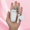 Compatible with Hyundai key fob cover with Keychain, Car Accessories Key Shell for 2023 2022 2021 2020 Hyundai Sonata Santa fe Tucson, 5 Buttons,Silver Clear