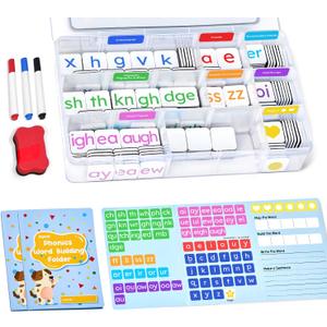 JoyCat 265 Phonics Magnetic Letter Tiles with 3 Word Folder - Hooked on Phonics Set Storage Case, Letter Sound Alphabet Letters, Preschool Pre k Classroom Materials