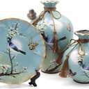 Ceramic Vase Set of 3 for Living Room Decoration, Chinese Classical Vases Set, Blue