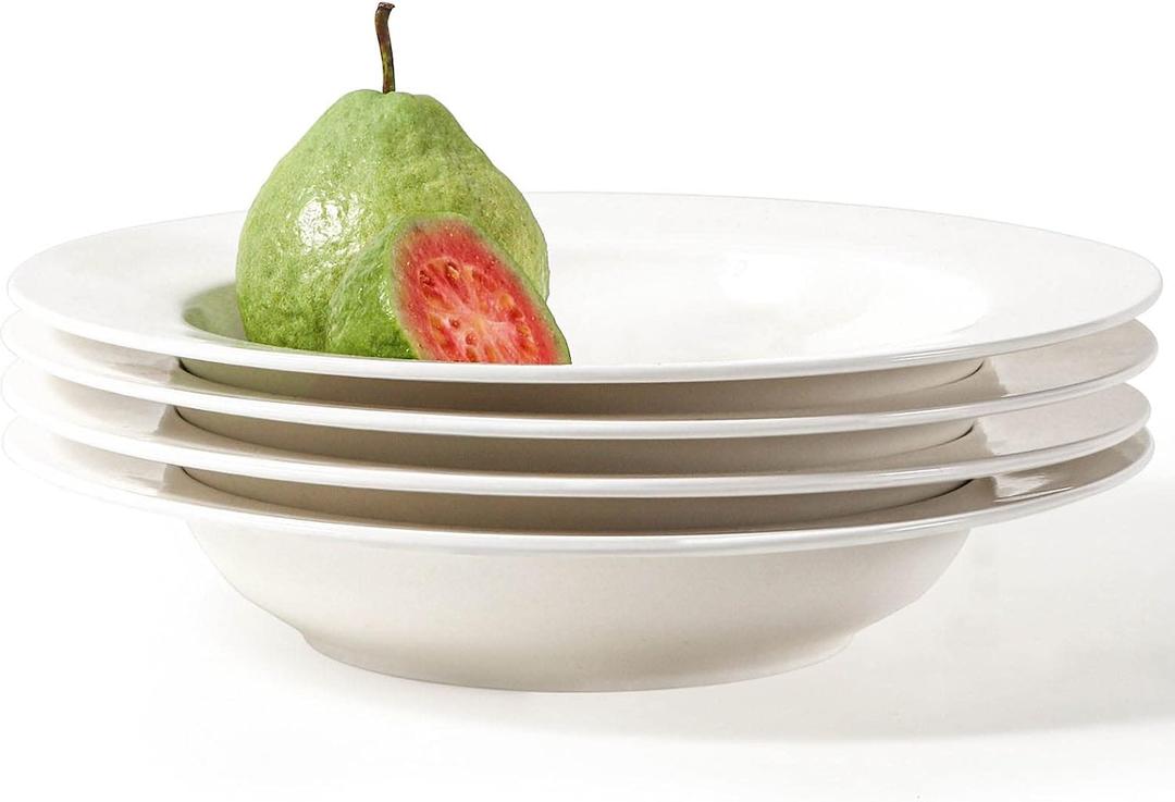 Artena Pasta Bowls 20oz, Large Salad Serving Bowls, 10 inch White Soup Bowls, Porcelain Pasta Bowls Set of 4, Rimmed Deep Pasta Plates, Wide and Shallow Bowls for Dinner, Microwave Dishwasher Safe
