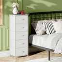 Somdot Tall Dresser for Bedroom with 5 Drawers, Storage Organizer Chest of Drawers with Removable Fabric Bins for Closet Bedside Living Room Laundry Entryway Hallway, White Leather