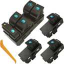 20945129 Front Left Driver Side Master Window Switch & 3Pcs Passenger Window Switch Compatible with 2007-2013 Chevy Silverado 1500/2500 HD/3500 HD/GMC Sierra/Yukon/Buick,for 08-11 Chevy HHR Blue Light (Master Switch & 3 Pcs Passenger Switch)