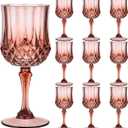 7OZ Plastic Glasses, 10Pcs Rose Red Reusable Drinking Cups Vintage Champagne Flutes, Plastic Crystal Water Goblets for Parties Stemmed Shatterproof Drinking Glasses for Wedding, Toasting Party