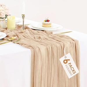 6 Pack Champagne Cheesecloth Table Runners Easter Spring Cheese Cloth Table Runner 10FT Boho Sheer Gauze Runner 35x120 Inches Long for Bridal Shower Wedding Baby Shower Party Decor