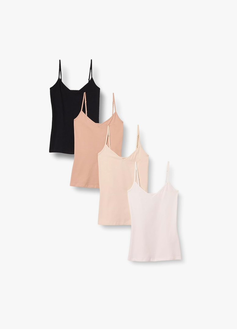 Amazon Essentials Women's Slim-Fit Knit V-Neck Layering Cami, Pack of 4 L