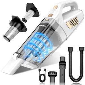 CKIKH Handheld Vacuum Cordless, 15000PA Strong Suction Hand Held Car Vacuum Cleaner Portable with Multi-Nozzles & Washable Filter, Lightweight Rechargeable Vacuum Cleaner for Home, Car, Office, Pets (White & Gold)