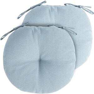Outdoor Bistro Chair Cushion Set of 2, Waterproof Tufted Round Seat Cushion with Ties, 15"x15"x4" Patio Furniture Chair Pads for Home Garden Balcony Office-Frost Blue