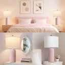 23.5 Modern Pink Table Lamps Set of 2 for Living Room, Ceramic Bedside Lamps with White Linen Shade for Girls Room, Rustic Nightstand Lamps for Bedroom Home Office, Cute Lamps for End Table Dorm