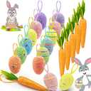 Easter Decorations for Home, 18PCS Easter Ornaments for Tree Colorful Foam Hanging Carrot Eggs Tree Ornaments for Party Outdoor Easter Decor DIY Crafts