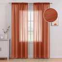 MIULEE Terracotta Linen Textured Sheer Curtains 2 Panels for Bedroom/Living Room Semi Transparent Voile Drapes Rust Boho Orange Rustic Fall Decor Window Panels Rod Pocket, W 54 x L 84 Inches Long