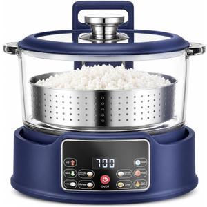 3L Low Carb Rice Cooker, Multifunctional Auto-Lift Low Sugar Rice Cooker (Blue)
