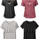 Rnxrbb 4 Pack Nursing Tops for Breastfeeding Summer Short Sleeve T Shirts V Neck Postpartum Clothes (X-Large, Color: Black&flecking Grey&light Gray&deep Pink)