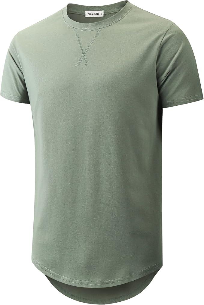 KLIEGOU Mens Hipster Hip Hop Ripped Round Hemline T Shirt Army Green S (Green, S)