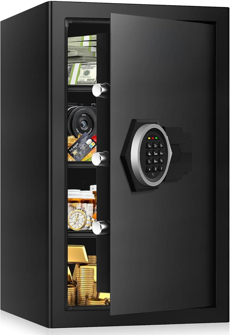 5.1 Cu ft Large Home Safes Fireproof Waterproof, Anti-Theft Digital Security Safe Box With Programmable Keypad & 3 Removable Shelves and Led Light, Fireproof Home Safe for Money Firearm Valuables