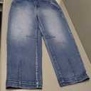 Flamingals Straight Leg Jeans for Women Mid Rise Barrel Cropped Casual Wash Stitch Detail Denim Jeans Without Belt (Large, Light Blue)