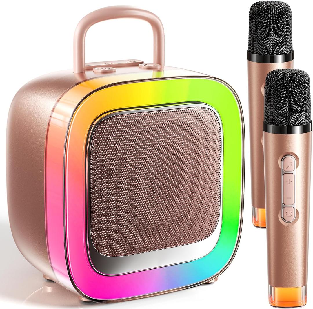 Kinglucky Karaoke Machine for Kids with 2 Microphones (Exclusive Edition) Gifts for Girls Most Popular 3-12 Year Old Girl Gifts 3 4 5 6 7 8 9 10 11 12 Year Old Girl Birthday Gift Rose Gold