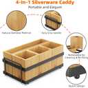 Silverware Caddy for Party, Silverware Holder with 4 Removable Compartments for Countertop Organizing Utensils, Paper Plates, Flatware, Wood Sevring Caddy