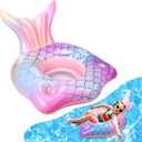 Mermaid Inflatable Pool Float Chair with 2 Cup Holders, Armrests, Pink Swimming Pool Party Lounge Raft Decorations Toys for Kids Adults, Swimming Pool Lounger Pool Floaties for Summer Beach Party